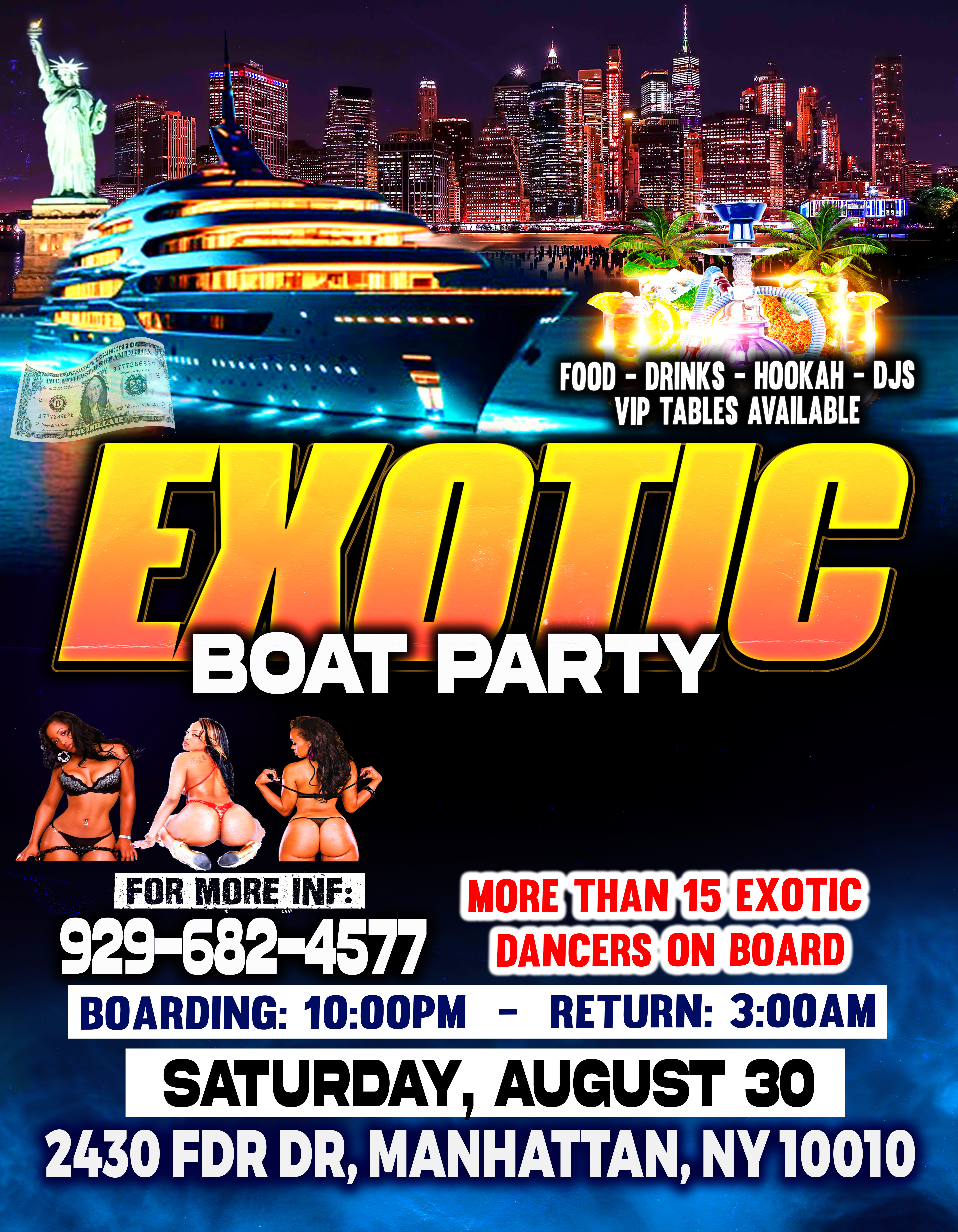 EXOTIC BOAT PARTY + MORE THAN 15 EXOTIC DANCERS + DJ'S